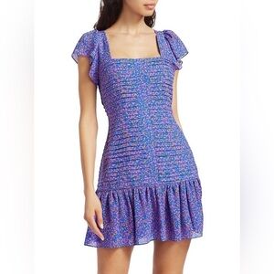 Tanya Taylor Yvette Confetti Print Smocked Mini Dress SZ 0